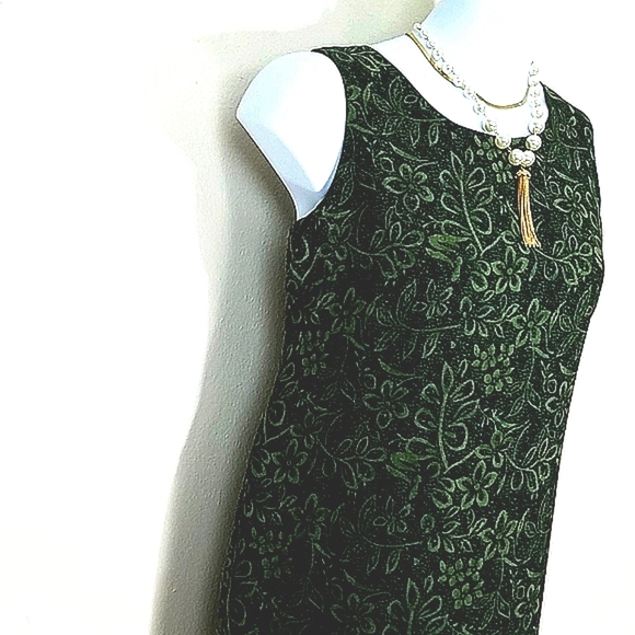 Sundress Maxi Sheath floral Leaf print zippered red trim Forest Fairycore Grunge - Picture 4 of 8